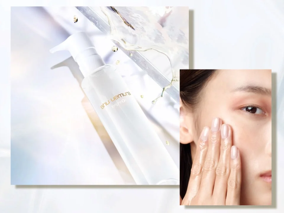 クレンジングオイルと女性の顔