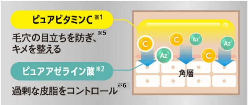 ピュアビタミンCとピュアアゼライン酸の効果説明図