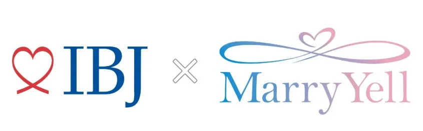 結婚相談所大手のIBJとMarryYellのロゴが並び、提携やコラボレーションを示すデザイン