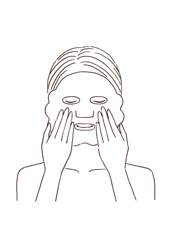 マスクを広げて顔に貼るイラスト