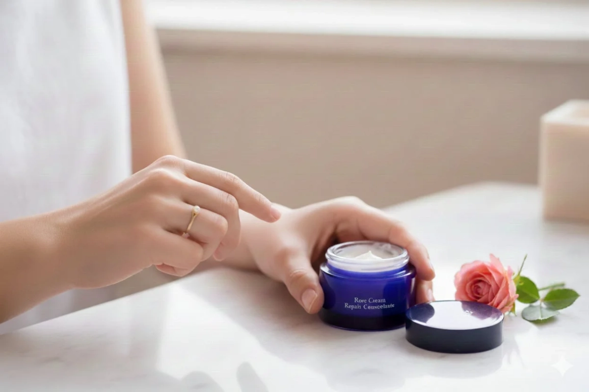 女性がクリームを塗っている様子