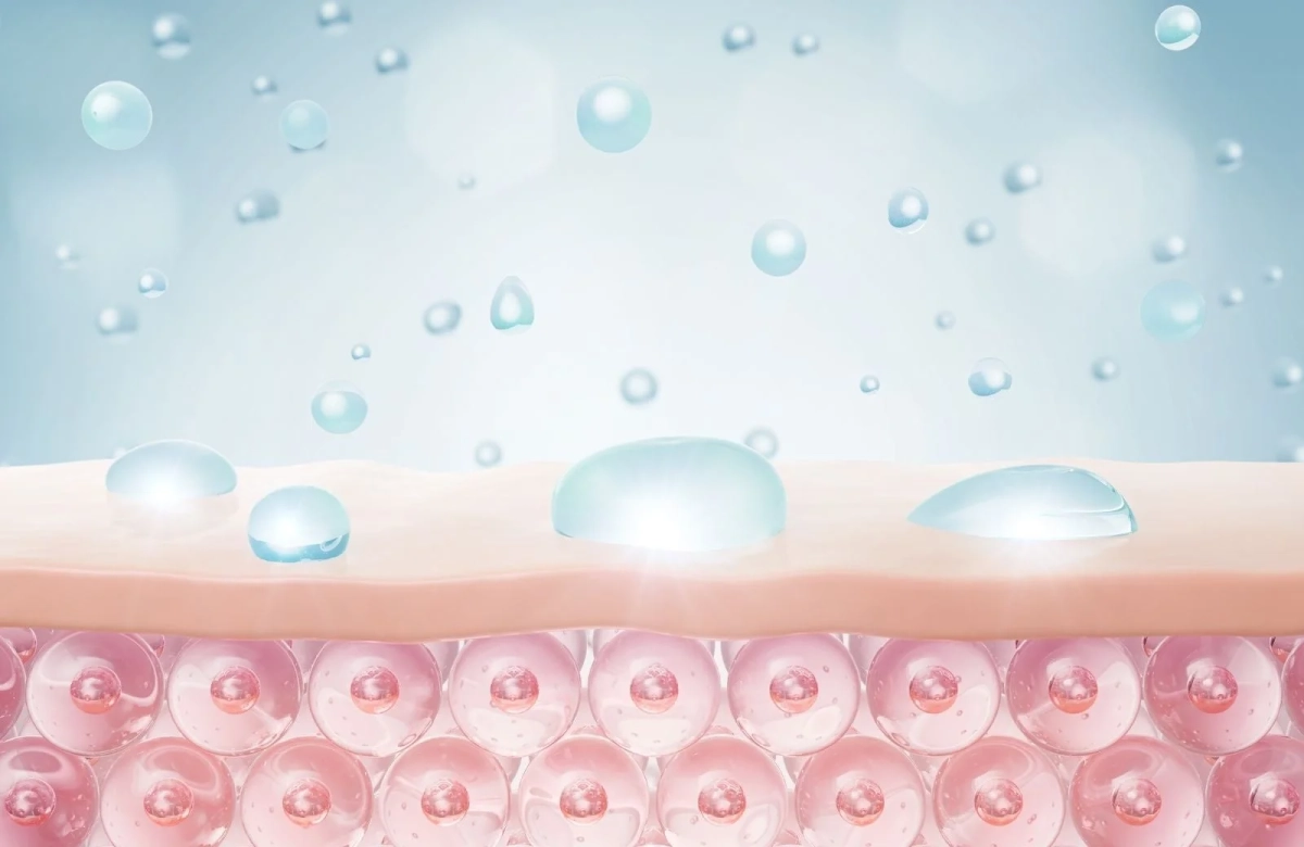 肌の表面に水滴が広がる様子