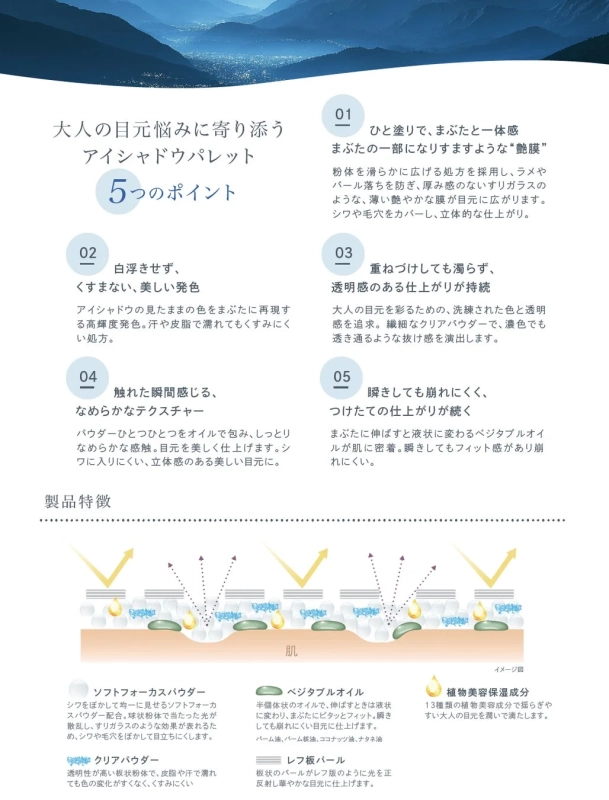 大人の目元悩みに寄り添う アイシャドウパレット 5つのポイント