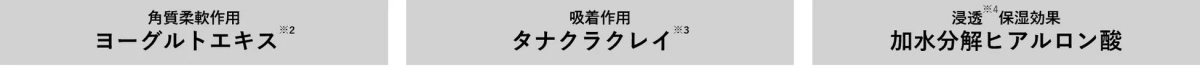 角質柔軟作用 ヨーグルトエキス 吸着作用 タナクラクレイ 浸透保湿効果 加水分解ヒアルロン酸