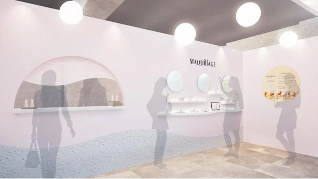 MAQUILLAGEの化粧品売り場またはイベントブースの様子
