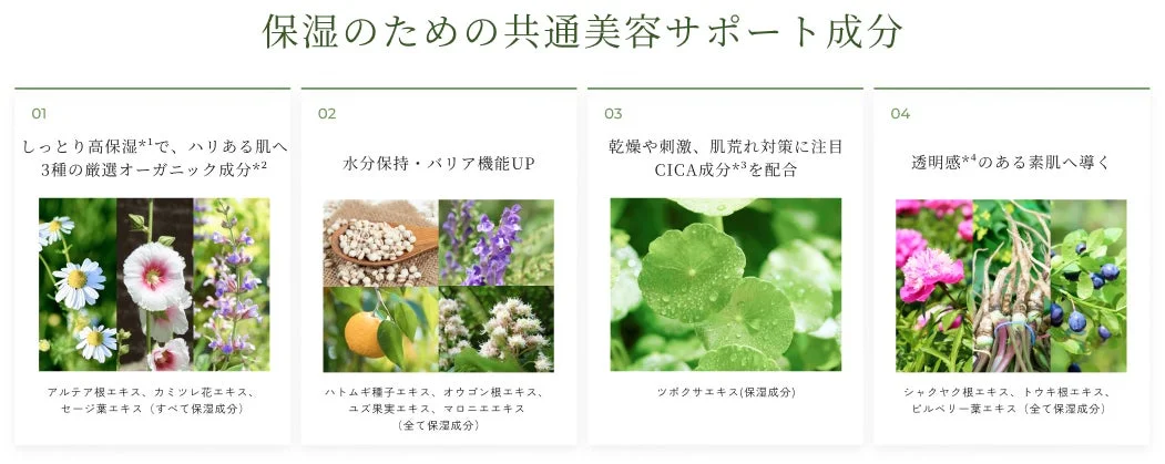 保湿のための共通美容サポート成分