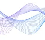 白い背景に、青から紫へのグラデーションを持つ複数の抽象的な波線が流れるように描かれたデザイン。モダンで洗練された印象を与えます。