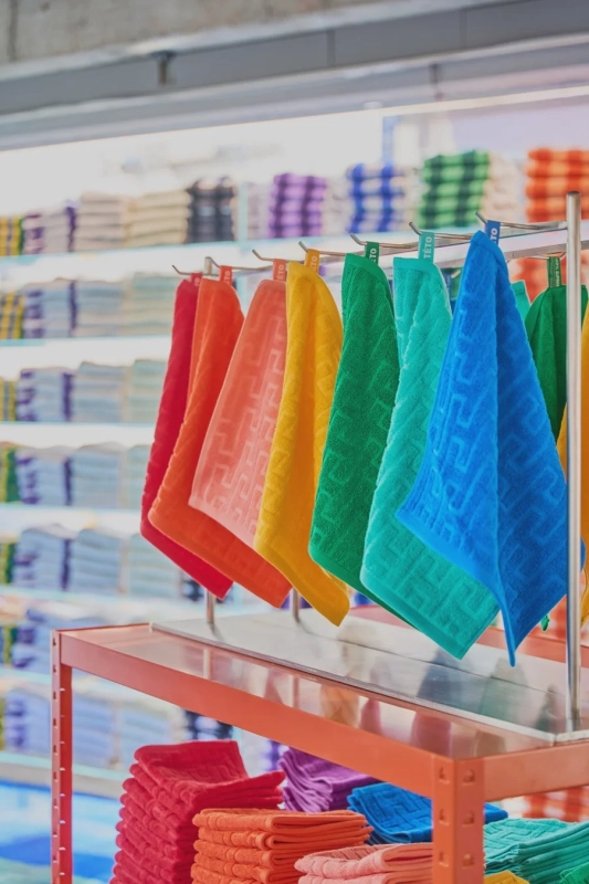 TÉTOのカラフルなタオルが並ぶ店内