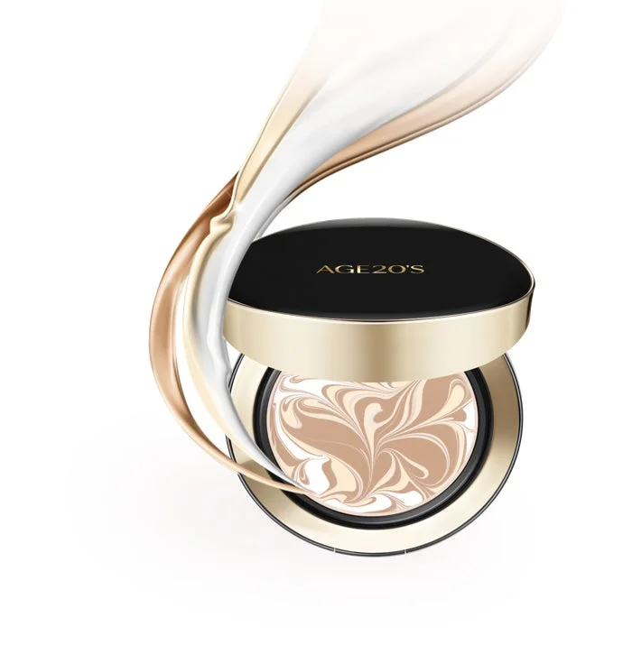 AGE20'Sのクッションファンデーションが、ベージュと白のマーブル模様で表現されている