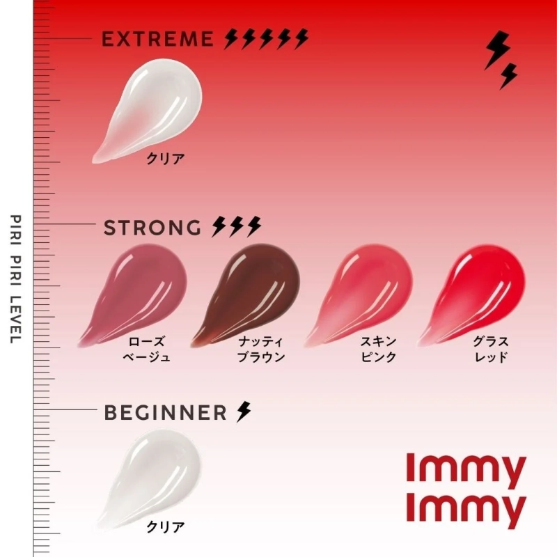 Immy Immyのリップ製品の色と刺激レベル