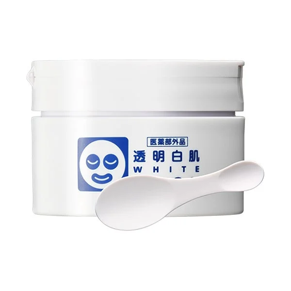 「透明白肌」と書かれた白いジャータイプの医薬部外品スキンケア製品と、専用の白いスプーン