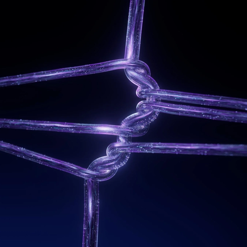 光の粒子を内包した複数の紫色に輝く線