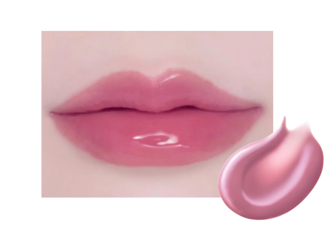ピンクのグロスが塗られた唇
