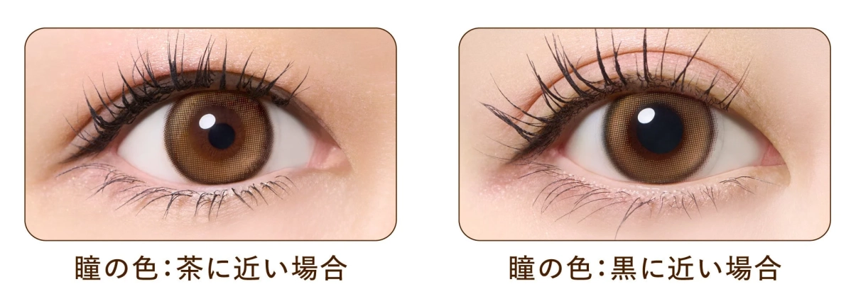 ヒロインメイク 1day UV M 光のブラウン 瞳の色比較