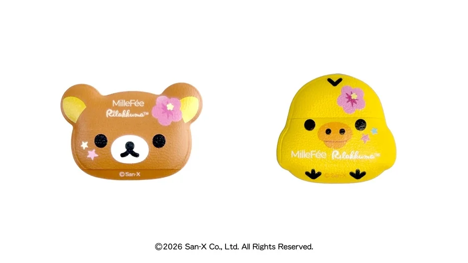 リラックマとキイロイトリのキャラクターがデザインされたMilleFeeブランドの可愛らしいコスメアイテム