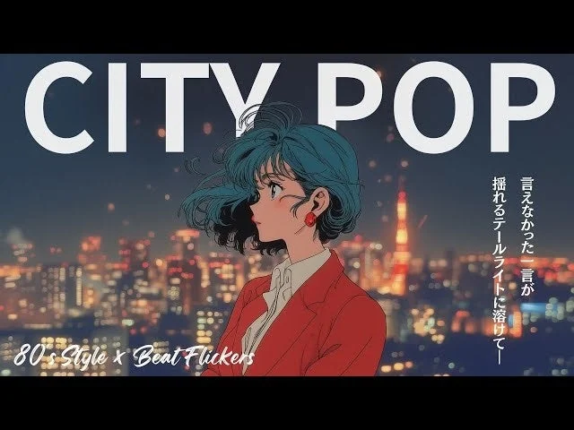 シティポップ、アニメ、イラスト、80年代、女性、夜景