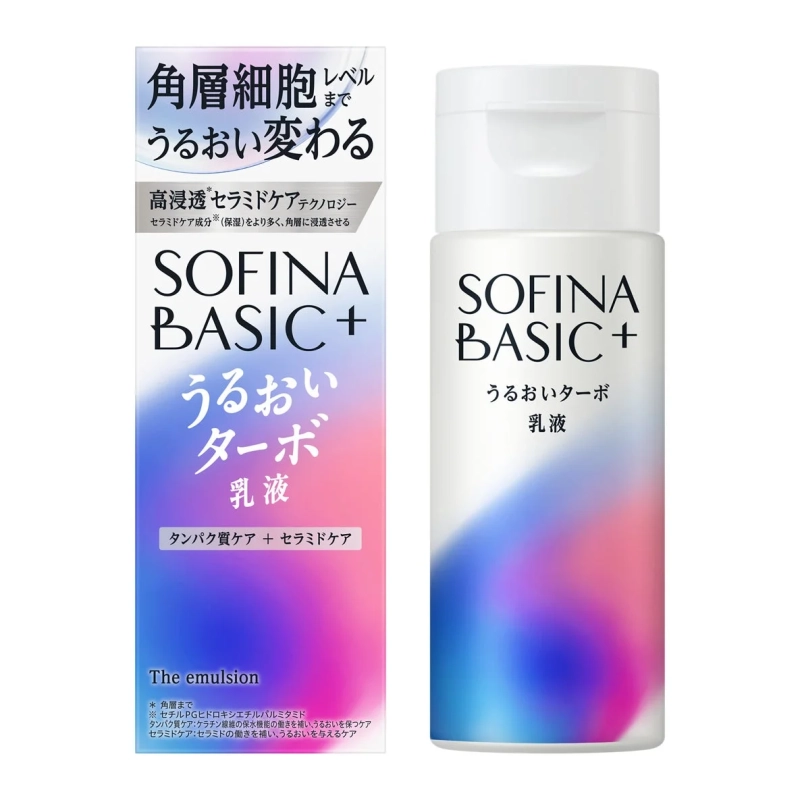 ソフィーナ BASIC+ うるおいターボ乳液の箱とボトル