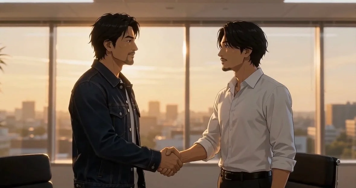 アニメーション、男性、握手、ビジネス