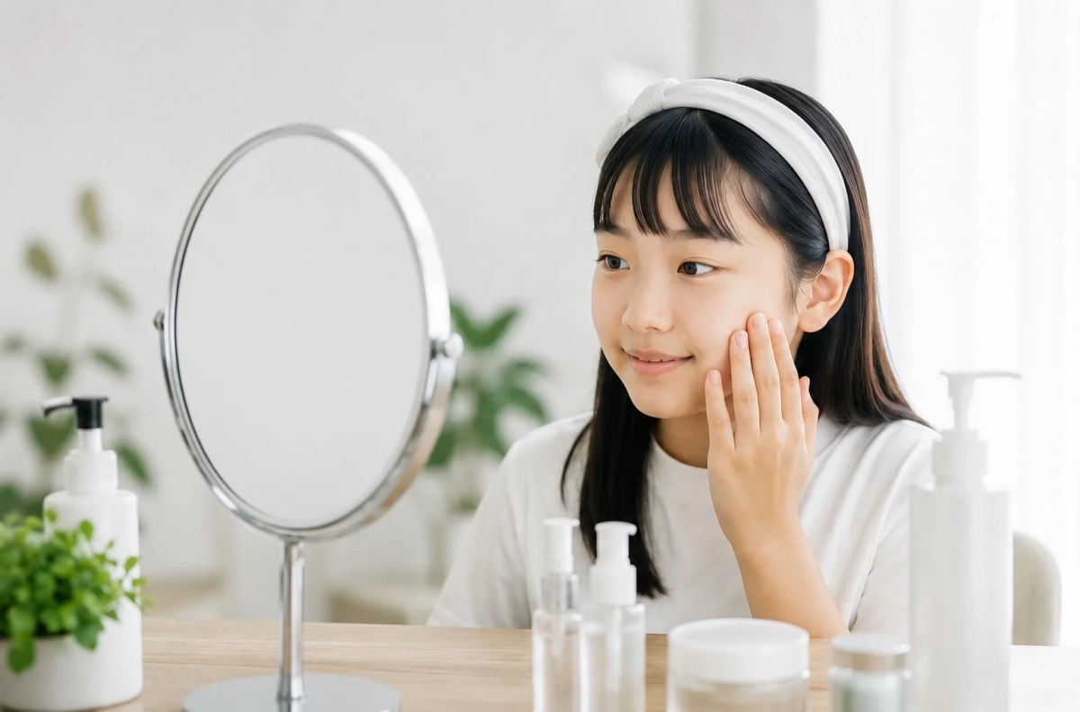 スキンケアをする女性の画像