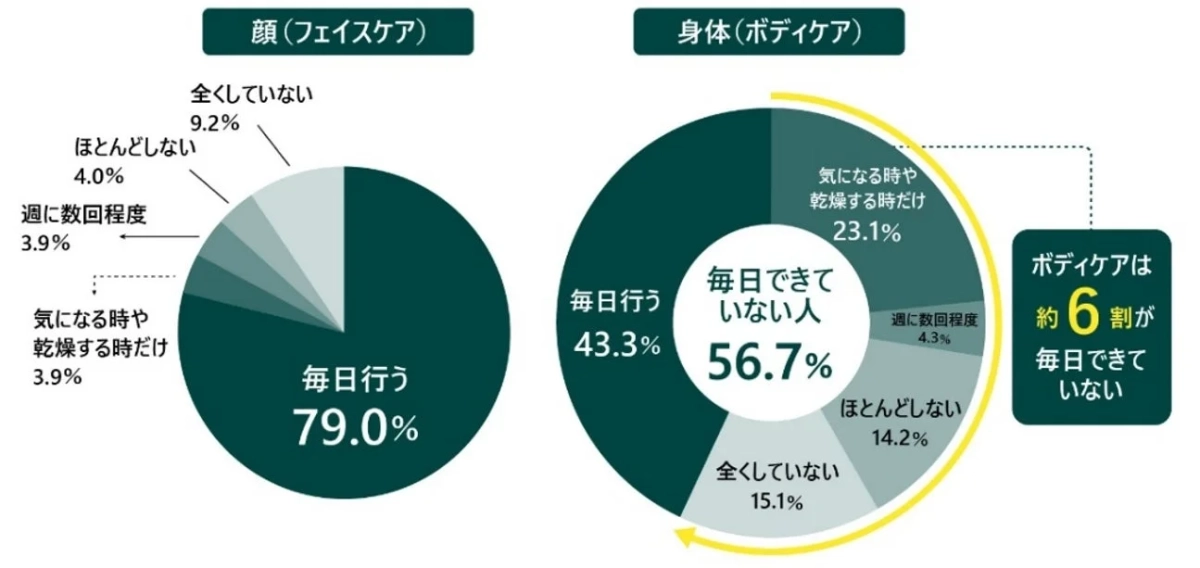 顔と身体のケア頻度比較